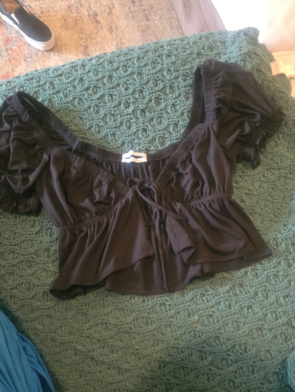 Urban Outfitters Black Off-Shoulder Peplum Tie-Front Crop Top
